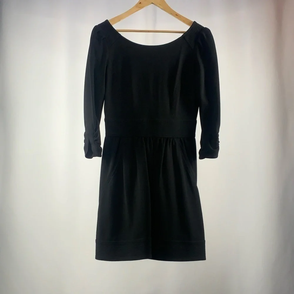 Diane Von Furstenberg‎ Scoop Neck 3/4 Sleeve Mini Dress in Black Size 8